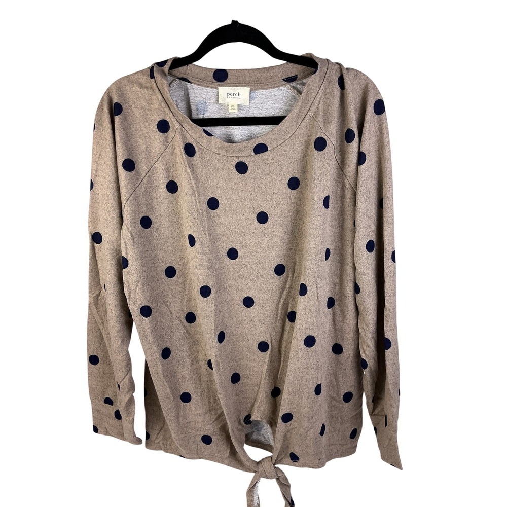 Perch by Blu Pepper Polka Dot Tie Front Top Womens 1XL Beige Navy
